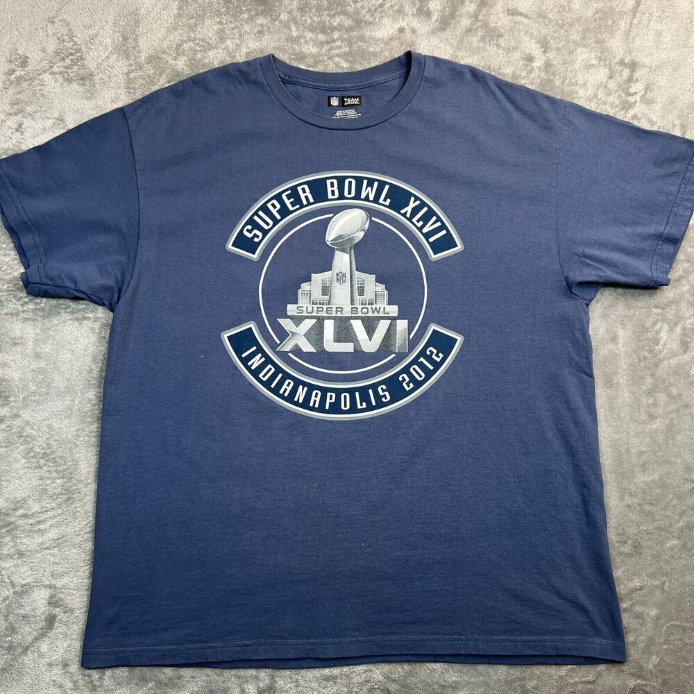 NFL Super Bowl XLVI Indianapolis 2012 Men’s Shirt XL Blue Graphic